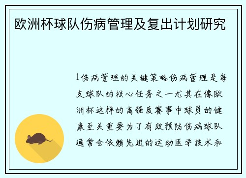 欧洲杯球队伤病管理及复出计划研究